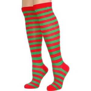 NEW Elf Striped Knee High Socks Christmas Stocking Holiday Funny Cute Costume